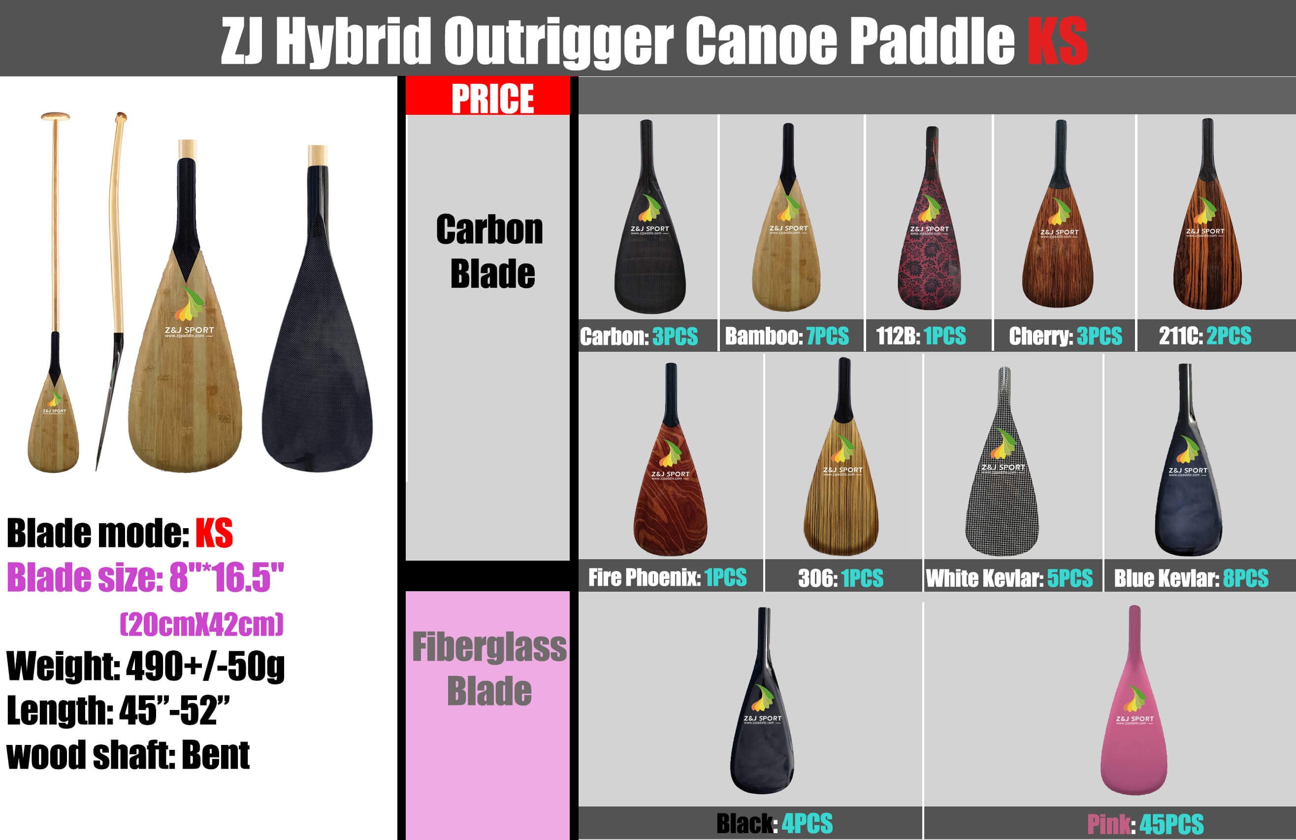 ZJ Hybrid Outrigger Canoe Paddle With K Carbon Blade in Discount(for kids)