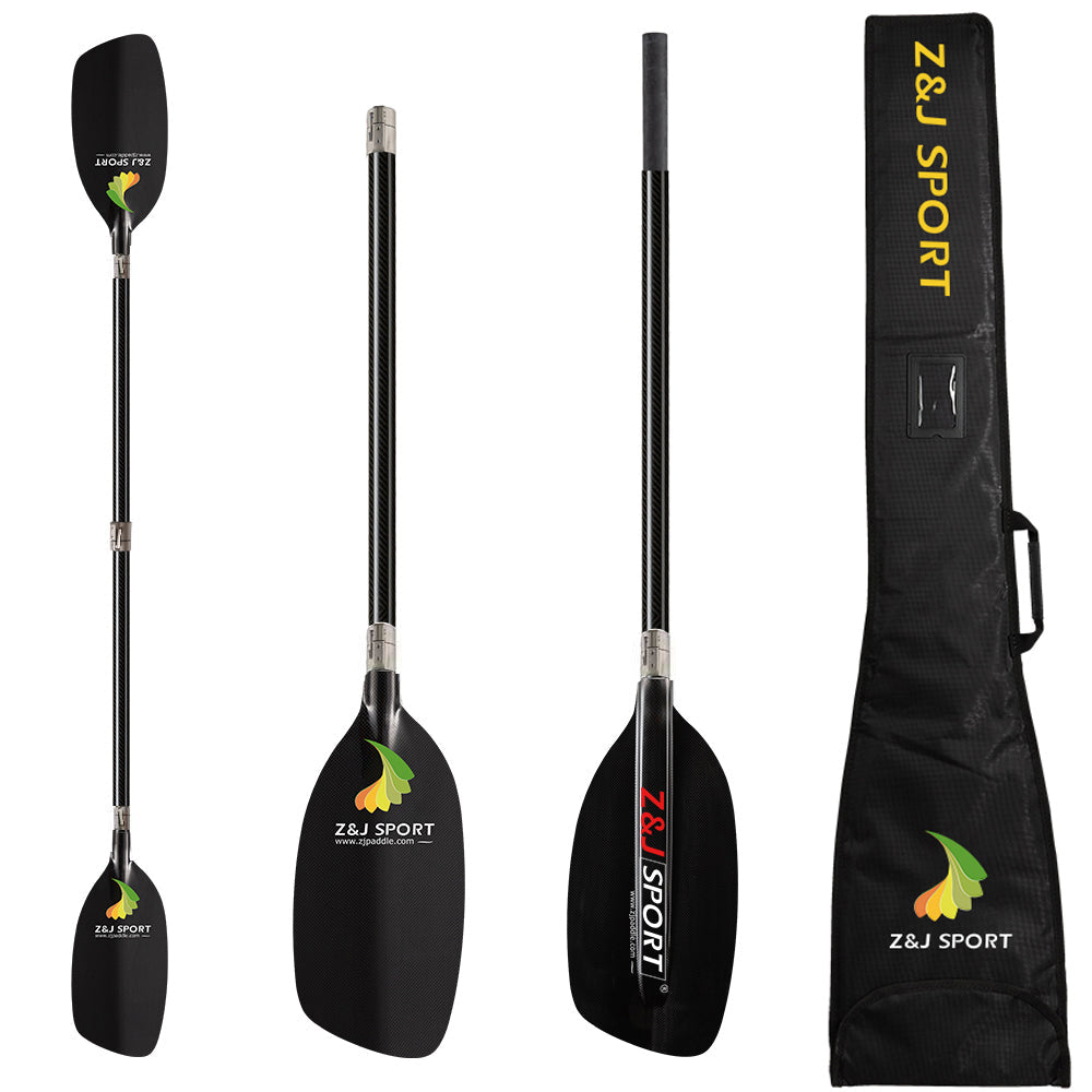 ZJ 4-piece Full Carbon Whitewater Paddle with Straight Oval Shaft V Spring / Aluminum Clamp