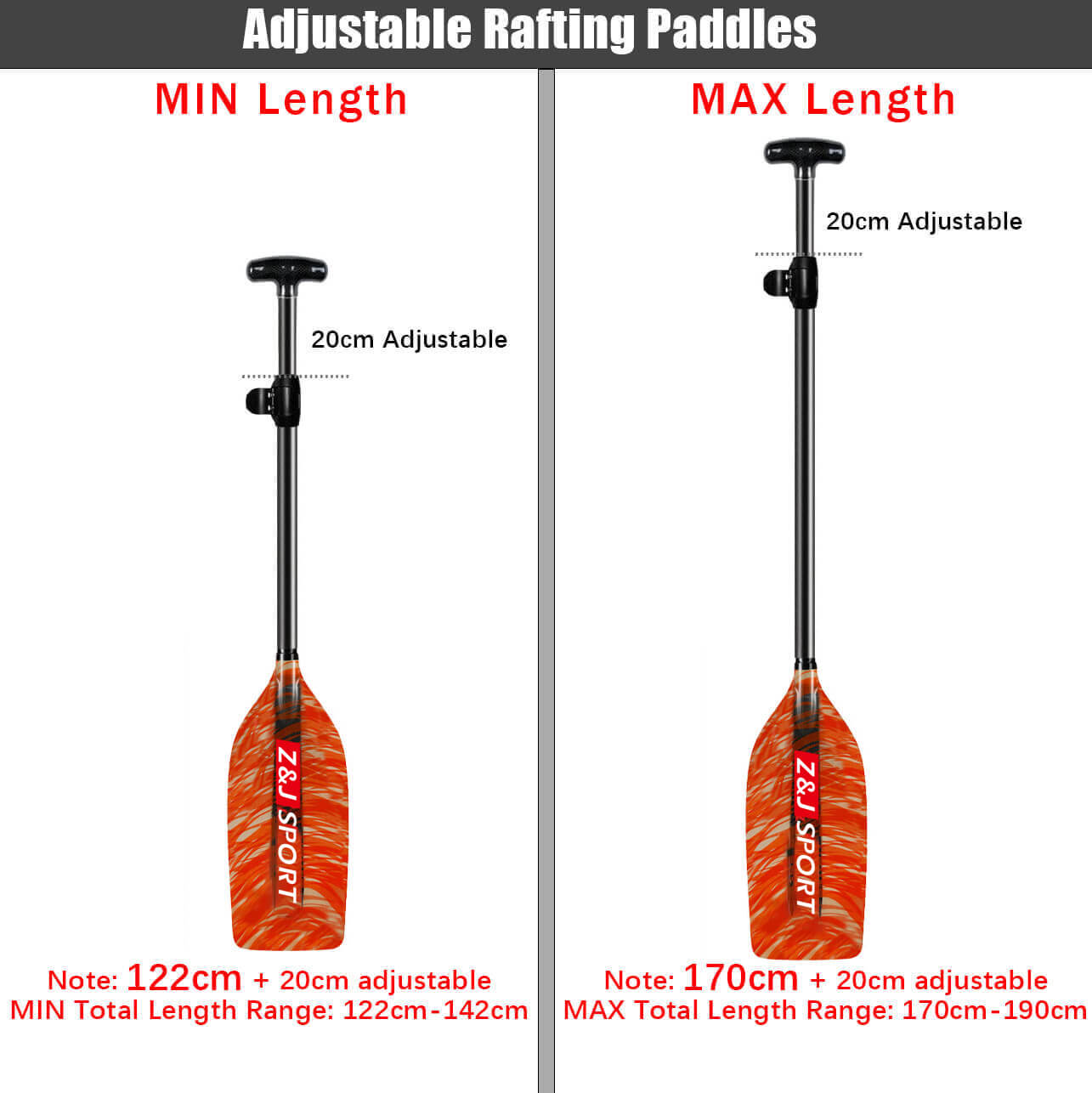 Pagaia per rafting in acque bianche ZJ Canoe con lama in fibra di vetro fantasia (non assemblata)