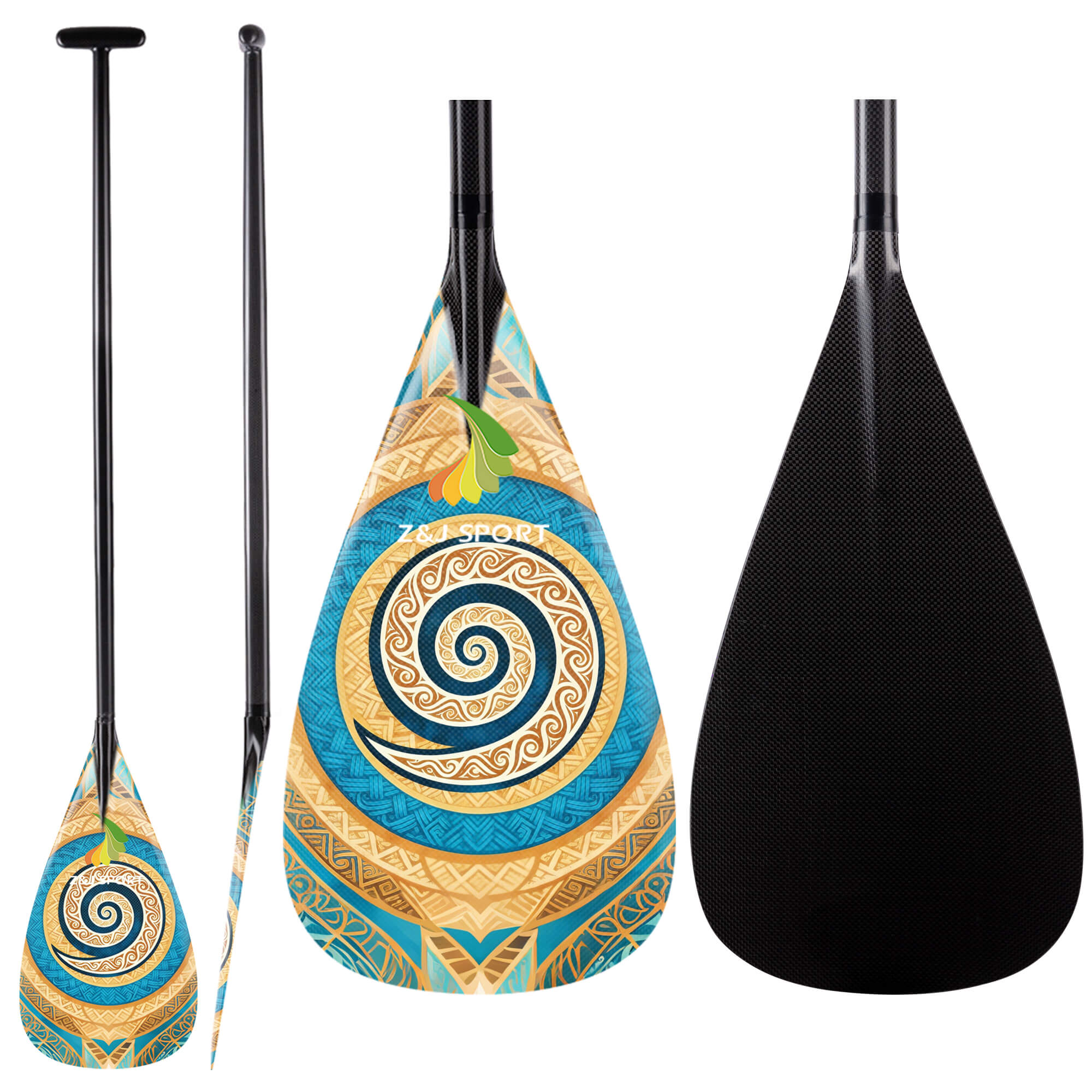 ZJ Full Carbon Va'a Outrigger Canoe Paddle con grafico su lama dritta/albero piegato