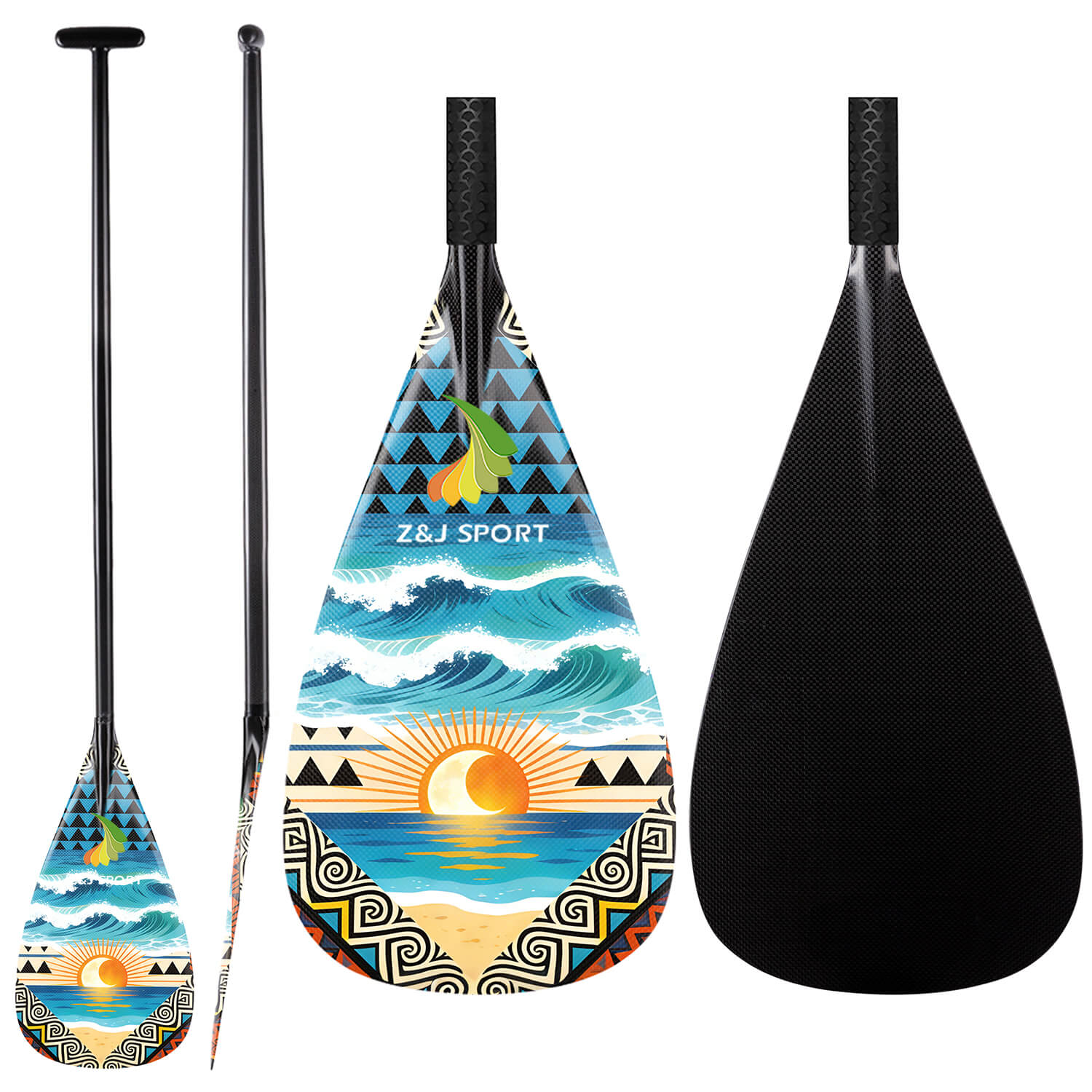 ZJ Full Carbon Va'a Outrigger Canoe Paddle con grafico su lama dritta/albero piegato