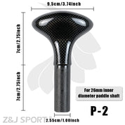 Image of the ZJ SPORT P-2 carbon fiber T-bar handle, featuring precise dimensions: 9.5 cm top width, 7 cm length, and 2.55 cm diameter. Perfect for a 26mm inner diameter paddle shaft. Enhance your experience with the ZJ Lightweight Prepreg Carbon Handle for SUP Paddle [Free Shipping].