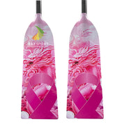 The ZJ IDBF Approved Carbon PINK2 Dragon Boat Paddle from ZJ SPORT, features a pink dragon design and pink ribbon symbol on carbon fiber for durability. Adjustable length ensures a perfect fit, while the top left corner displays the Z&J SPORT logo.