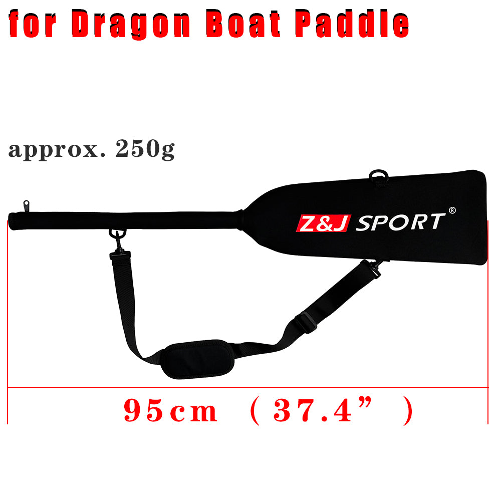 The ZJ SPORT neoprene paddle cover, branded ZJ SPORT, measures 95 cm (37.4 inches) and weighs about 250 grams. It features a shoulder strap for easy transport and is designed to protect your paddle optimally during travel.