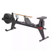 The Gym Fitness Equipment Heavy Duty Rowing Machine (PF-650) is sleek and black with a cushioned seat, digital display, and footrests. It features a sturdy minimalist design suitable for indoor exercise.