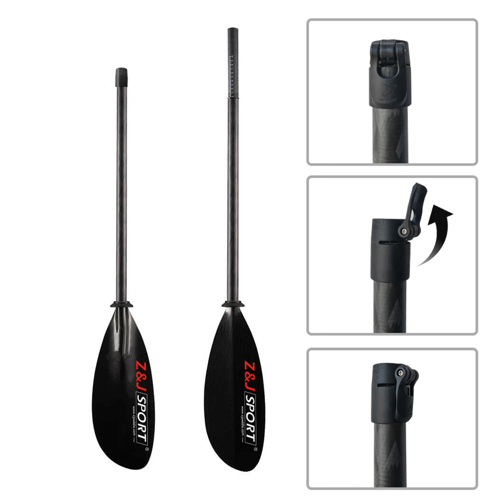 4 piece SKD-I paddles asymmetrical blade, and detail the handles joints and locking mechanisms.