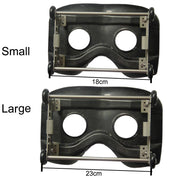 Two black carbon fiber face frames with circular eye cutouts, similar to those in rowing seats, are fixed on metal rods. The Small frame is 18 cm wide and the Large frame is 23 cm wide. Product: ZJ High Quality Height Adjustable Carbon Fiber Complete Sliding Carbon Seat by ZJ SPORT [Free Shipping].