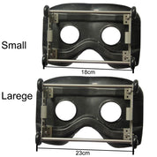 Two black carbon fiber face frames with circular eye cutouts, similar to those in rowing seats, are fixed on metal rods. The Small frame is 18 cm wide and the Large frame is 23 cm wide. Product: ZJ High Quality Height Adjustable Carbon Fiber Complete Sliding Carbon Seat by ZJ SPORT [Free Shipping].