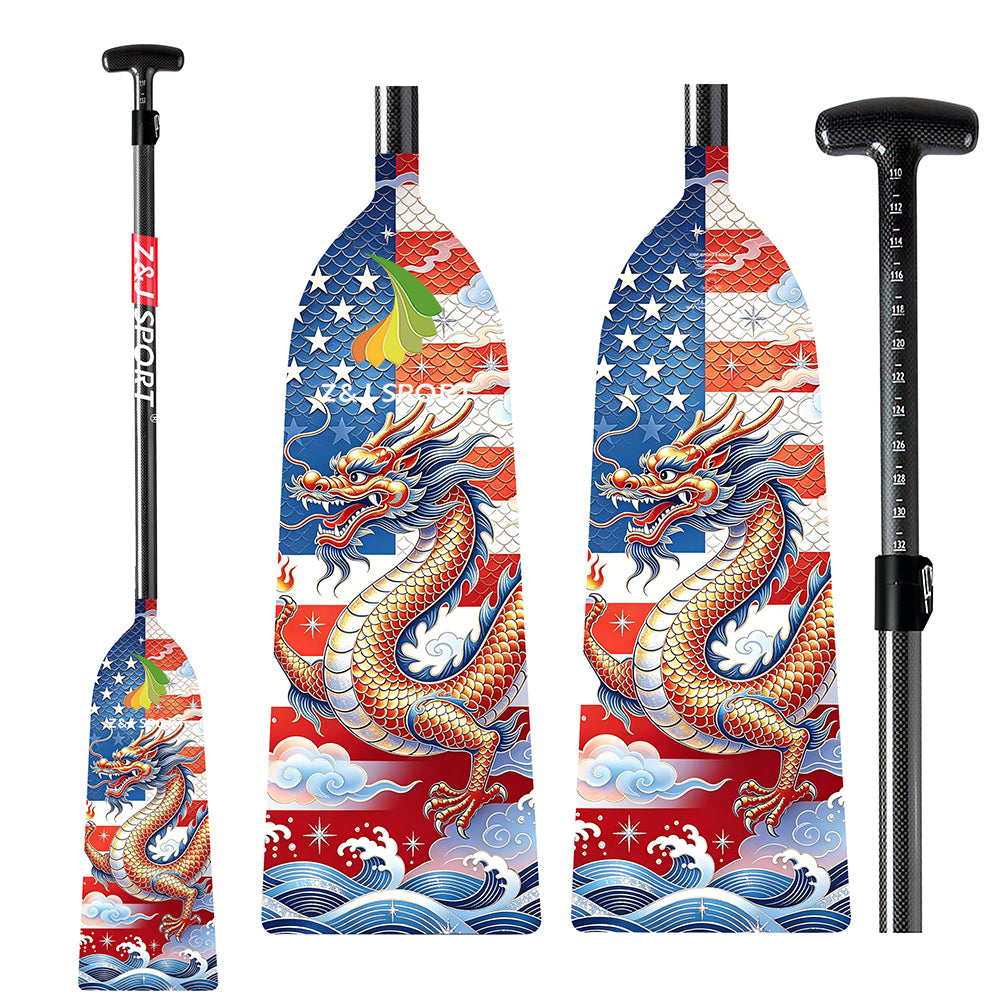 ZJ Adjustable Carbon Dragon Boat Paddle – IDBF Approved, Custom Country Graphics (US,CA,AU,NZ,DE,ES,IT,PH,MY)