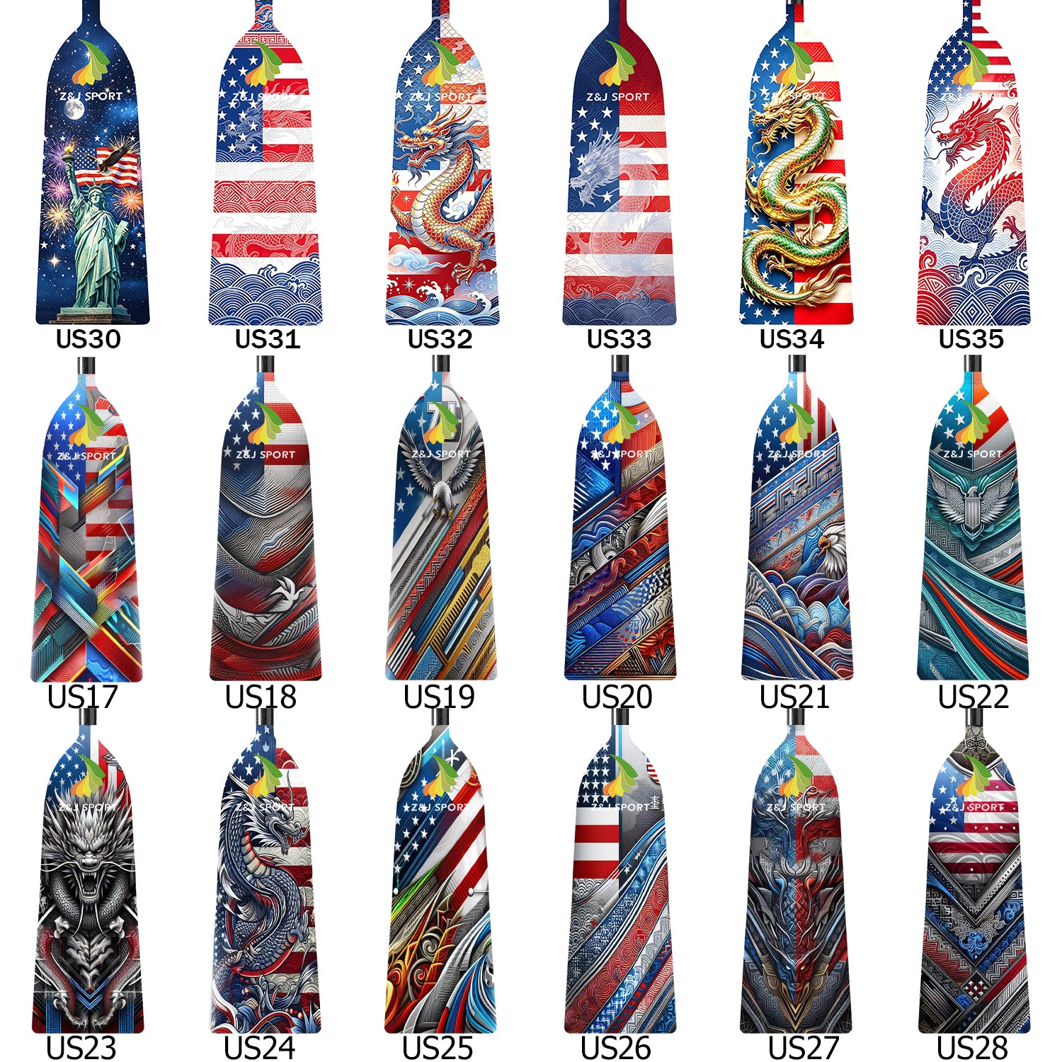 ZJ Adjustable Carbon Dragon Boat Paddle – IDBF Approved, Custom Country Graphics (US,CA,AU,NZ,DE,ES,IT,PH,MY)