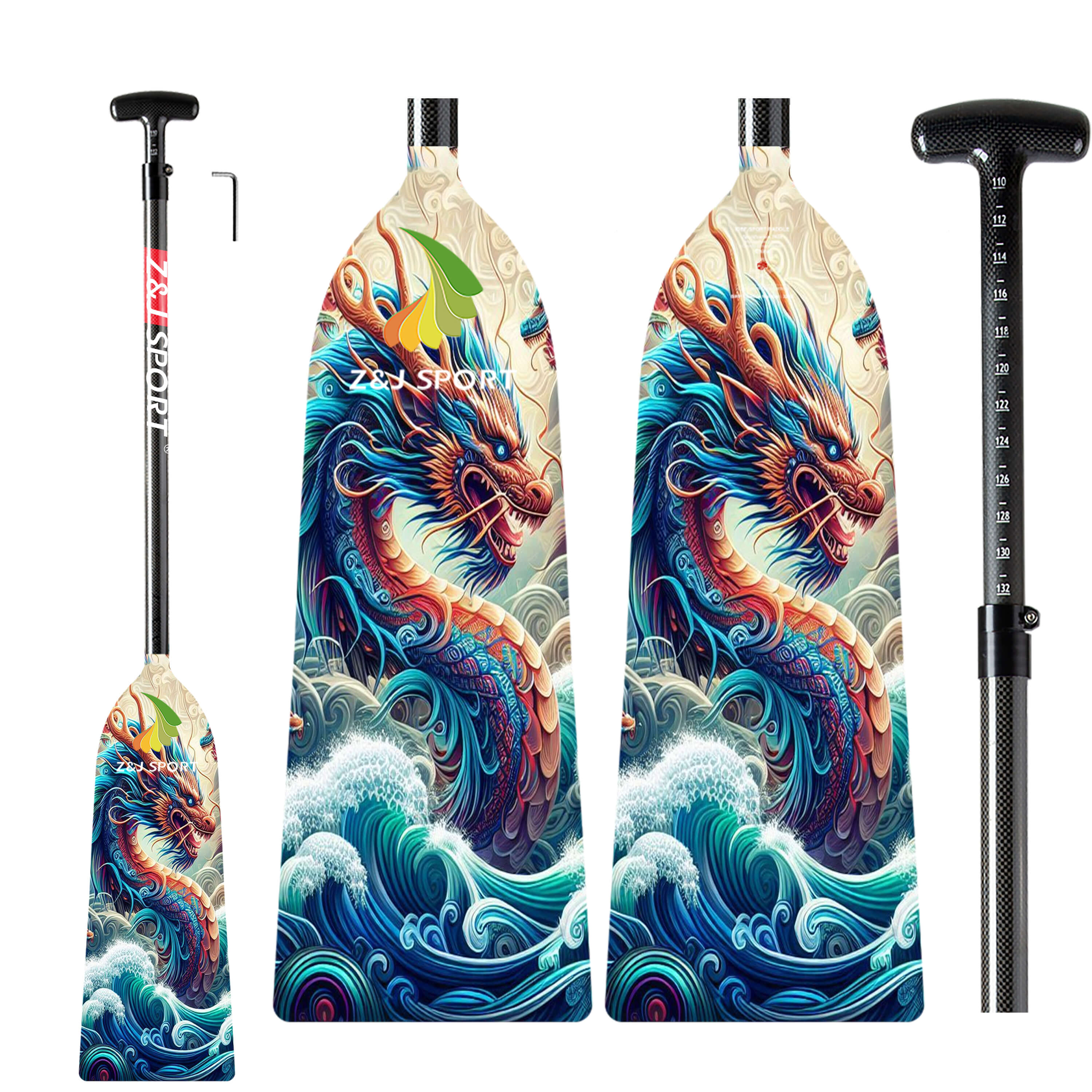 ZJ IDBF Approved Adjustable Carbon Dragon Boat Paddle With Custom Graphic