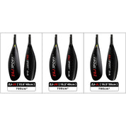 The black badminton racket handles, ZJ-JS (15.6*48cm), ZJ-JM (16.2*49cm), and ZJ-JL (16.5*50cm) resemble the sleekness of the ZJ SPORT kayak paddle blade, with surface areas of 700cm², 750cm², and 780cm² respectively.