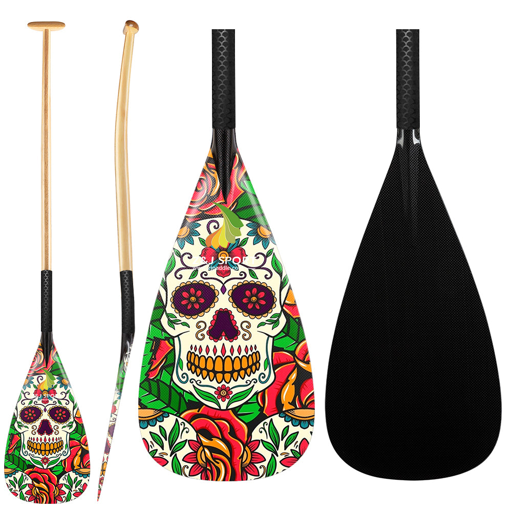 ZJ Hybrid Carbon VA'A Outrigger Canoe Paddle With Graphics Anti Skid Grip in Discount