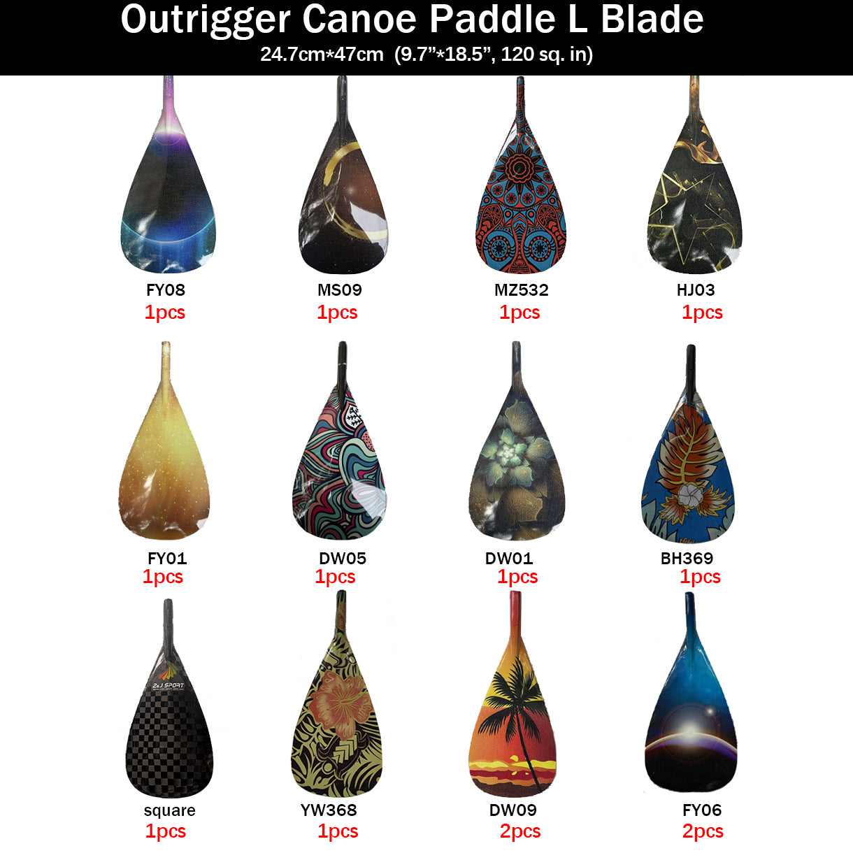 ZJ Factory Second Hybrid Carbon Outrigger Canoe Paddle  VAA & WAKA Paddle