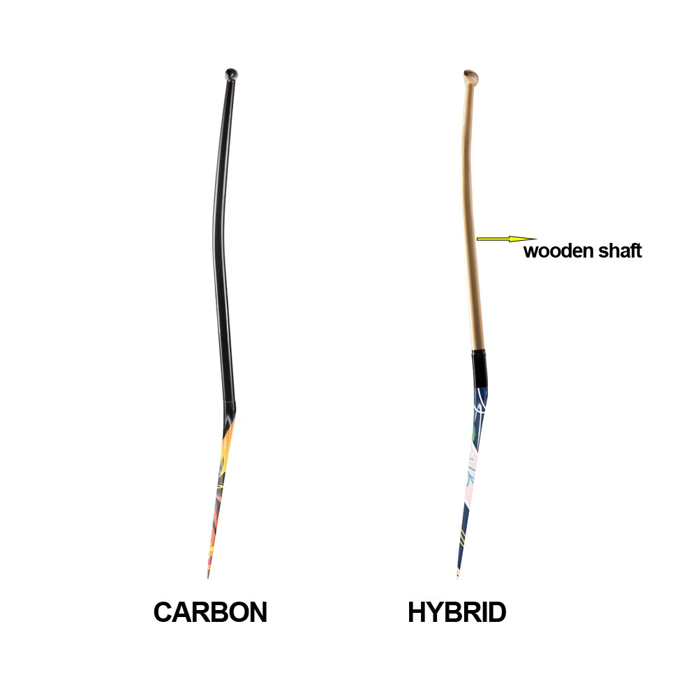 Explore a side-by-side comparison of two ZJ Factory Second Hybrid Carbon Outrigger Canoe Paddles for VAA WAKA: one with a sleek black carbon finish and another featuring a stylish wooden shaft, each adorned with colorful patterned ends. Real photos highlight minor imperfections and unique specifications.