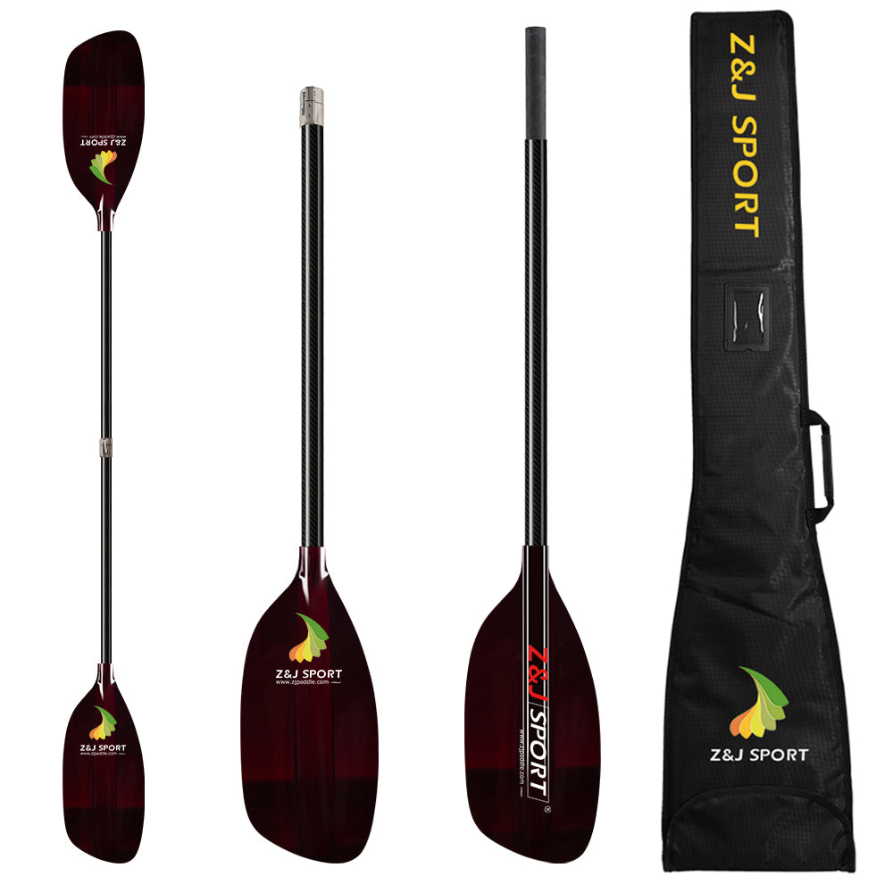 ZJ Whitewater Paddle com eixo reto e lâmina de fibra de vidro translúcida (o tubo do meio é apenas para conexão)