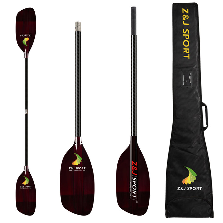 ZJ Whitewater Paddle com eixo reto e lâmina de fibra de vidro translúcida (o tubo do meio é apenas para conexão)