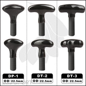 The image displays three ZJ SPORT black T-bar shifter knobs crafted from carbon material, labeled DP-1, DT-2, and DT-3, each with a 22.5mm diameter. The ZJ Lightweight Prepreg Carbon Handle offers free shipping and the DT-2 features a rounder top for a refined touch to your shopping experience.
