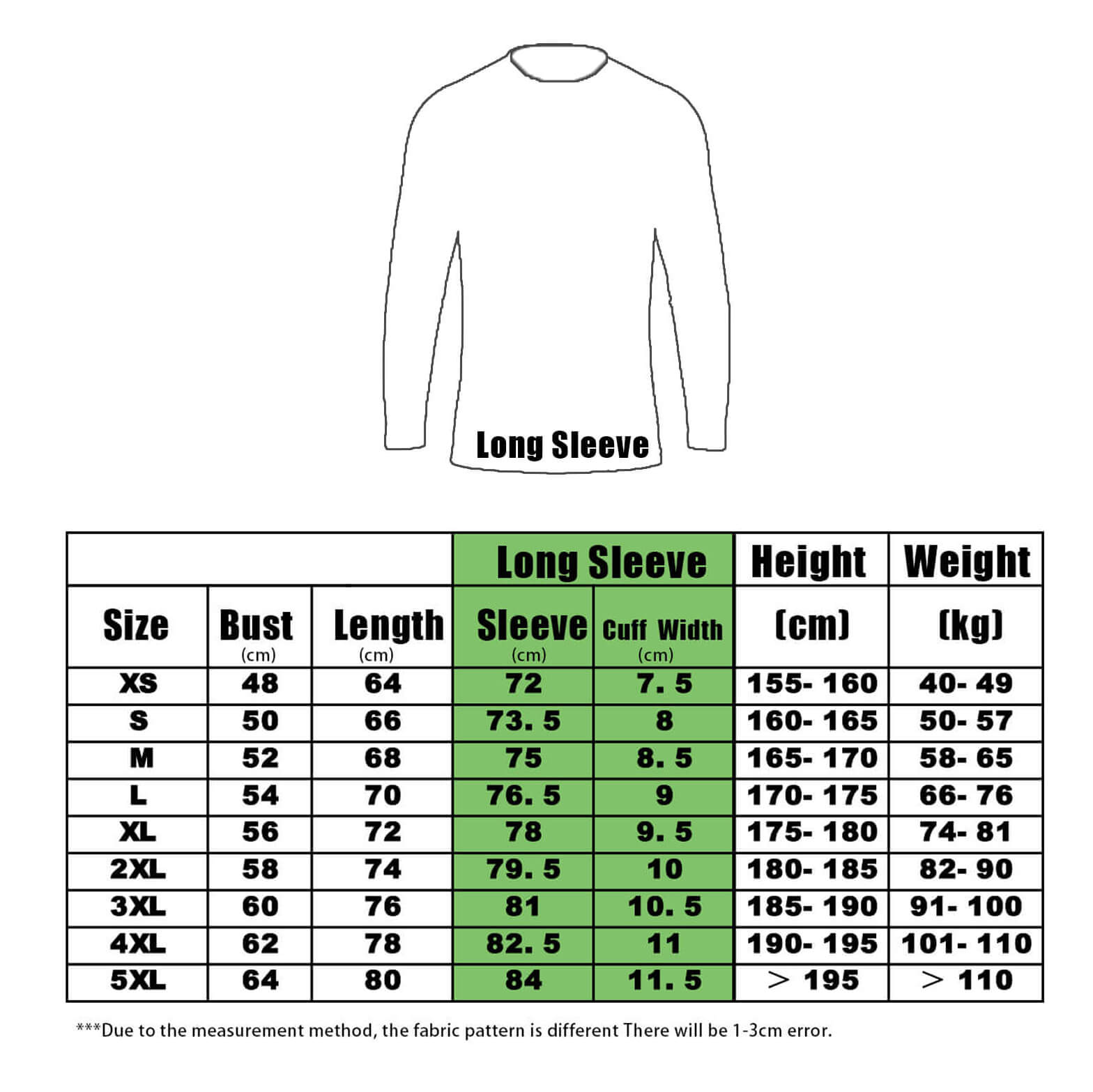 Check out the size chart for our ZJ Dragon Boat T-Shirts, custom-made for teams, with sizes XS-5XL. Measurements are in cm: bust, length, sleeve, and cuff width. Suggested height (cm) and weight (kg) provided. Expect a possible 1-3 cm measurement error.