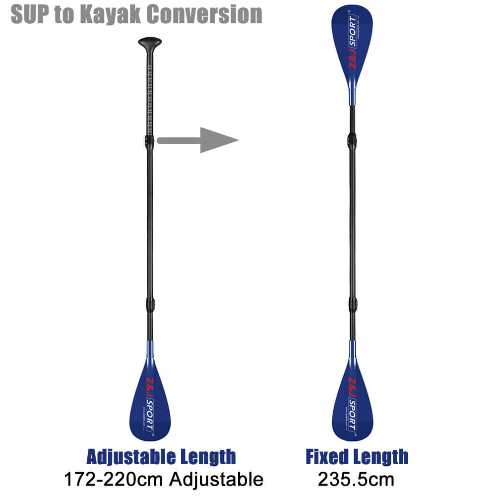 ZJ Remo de Sup de Doble Hoja / Conversión de SUP a Kayak Hoja de Fibra de Vidrio con Eje de Carbono