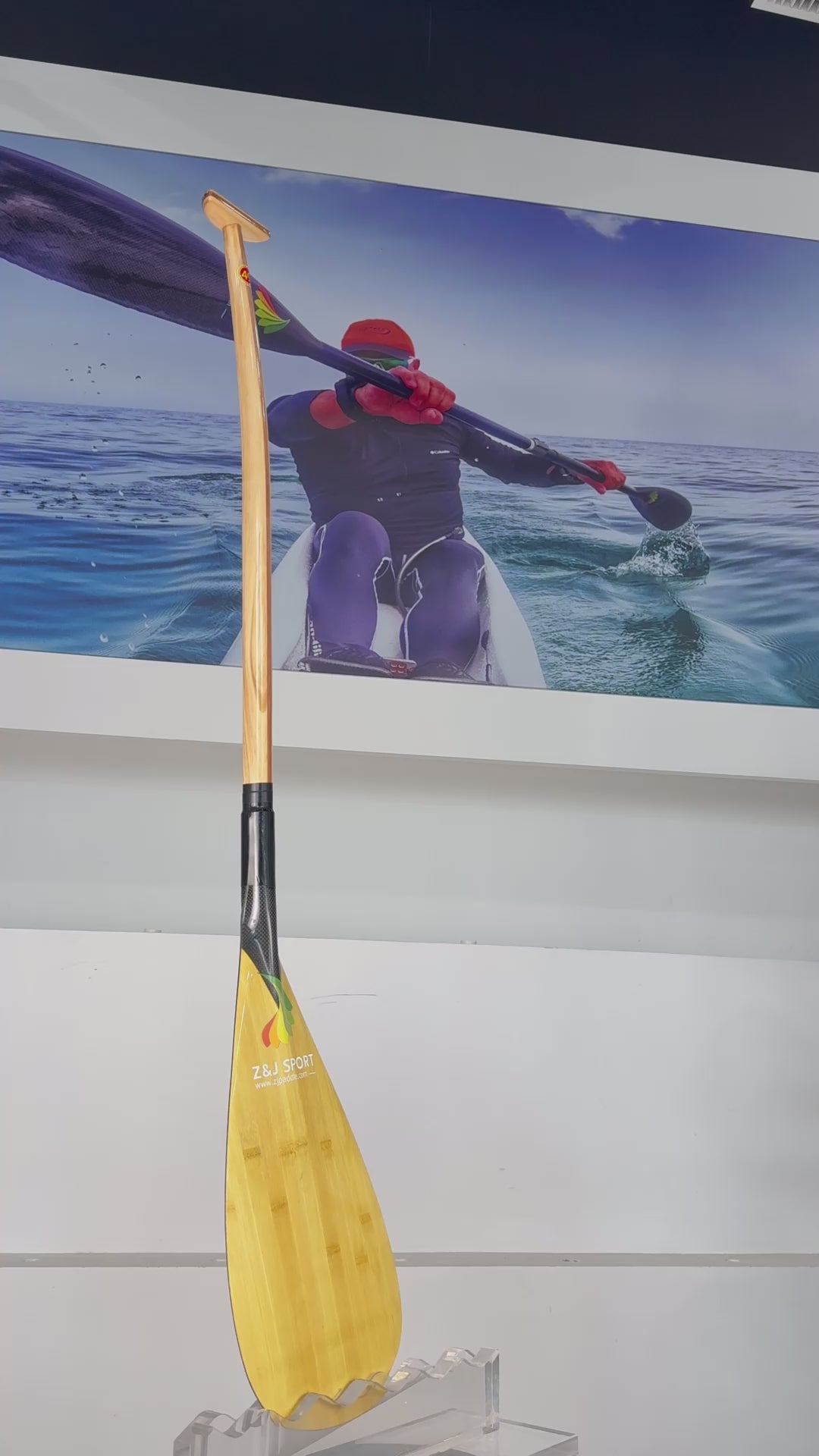 ZJ Hybrid Outrigger Canoe VA'A Paddle With Wooden Verneer on Carbon Blade With Anti Skid Grip