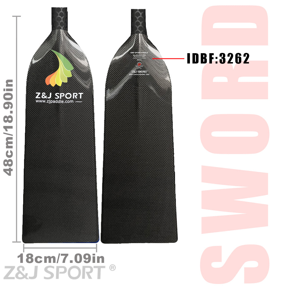 ZJ Nouveau arrivée IDBF Approuvé en fibre de carbone Matte Dragon Paddle avec une grande lame dièdre (épée)