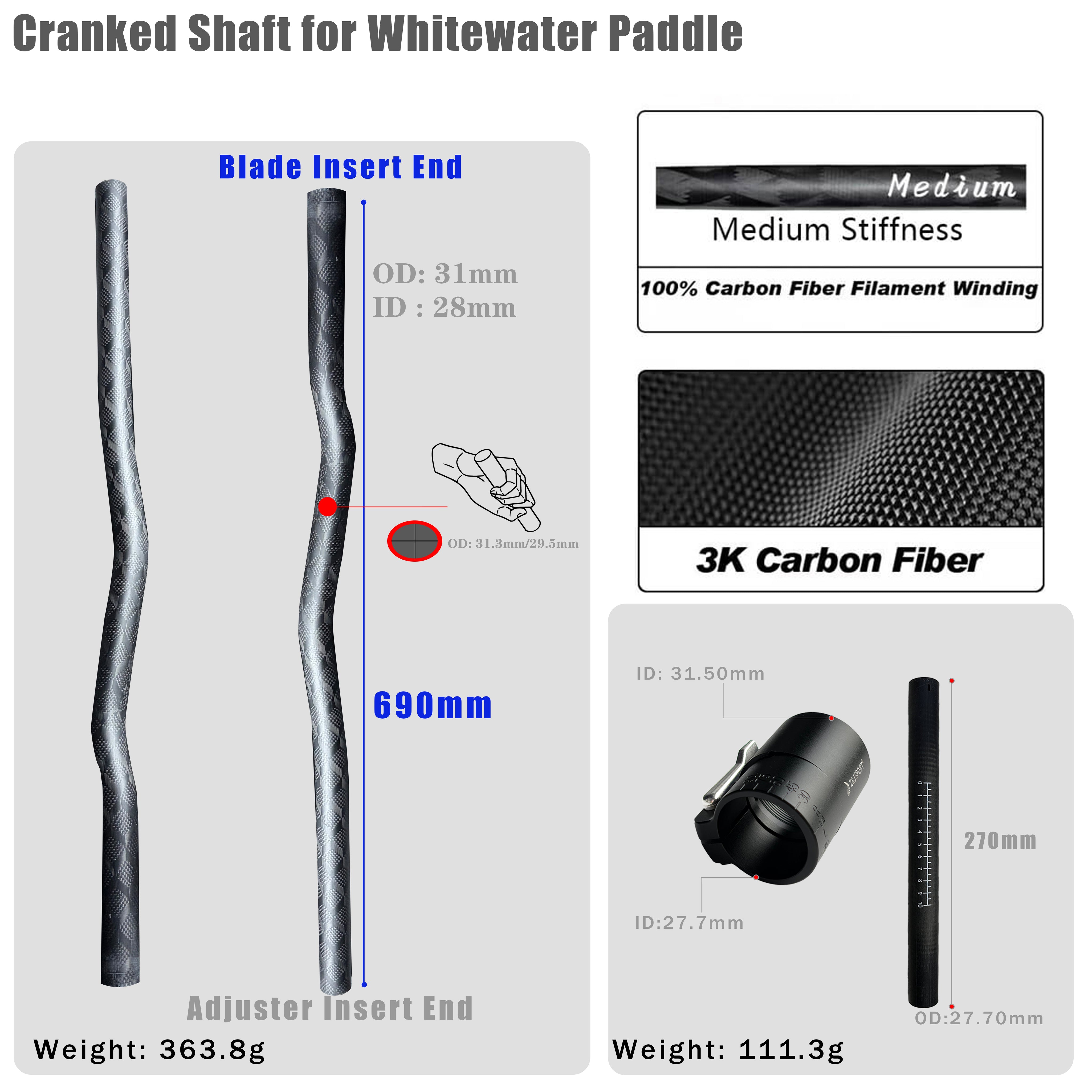 ZJ Separate Straight /Cranked Shaft Replacement For Whitewater Paddle (without blades)