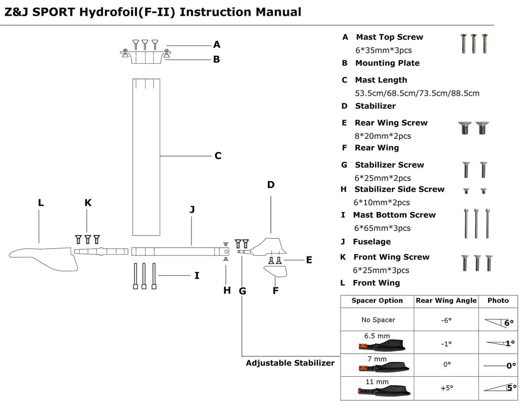 ZJ Carbon Hydrofoil für SUP Paddle Board Foil F-II mit Carbonflügeln und Aluminiummast