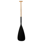 The ZJ SPORT ZJ Hybrid Outrigger Canoe Steering Paddle combines a handcrafted wood shaft with a black carbon blade, featuring a T-shaped handle and anti-skid grip, perfect for waka ama paddlers.