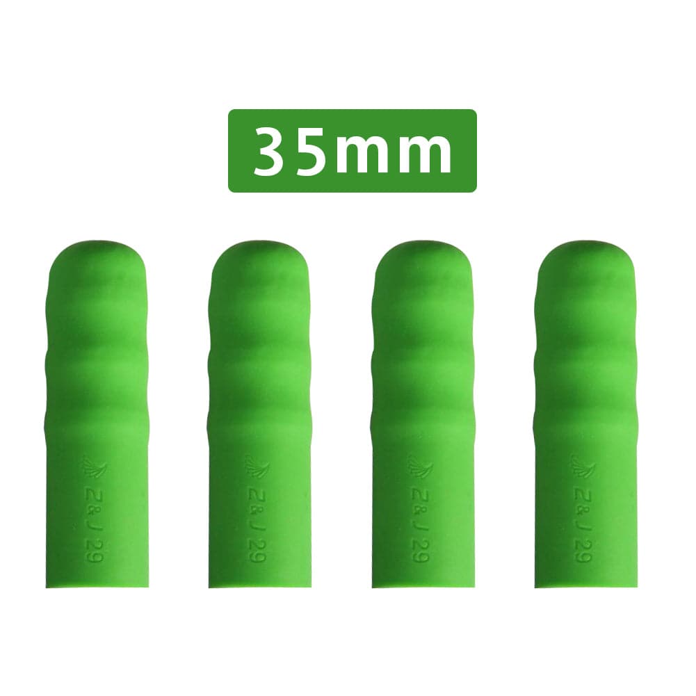 Four vertically aligned green rubber grips labeled ZJ 29 by ZJ SPORT, featuring a size of 35mm. Enhance your shopping experience with these comfortable and functional sleeves designed for Croker sculling oars. (4pcs/set) [Free Shipping].