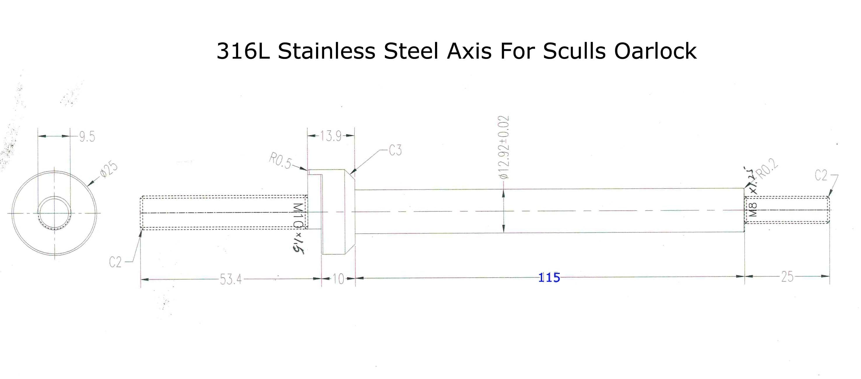 Perno in acciaio inossidabile ZJ 316L per remi da sculling / remi da spazzata (2 pezzi / set) [Spedizione gratuita]