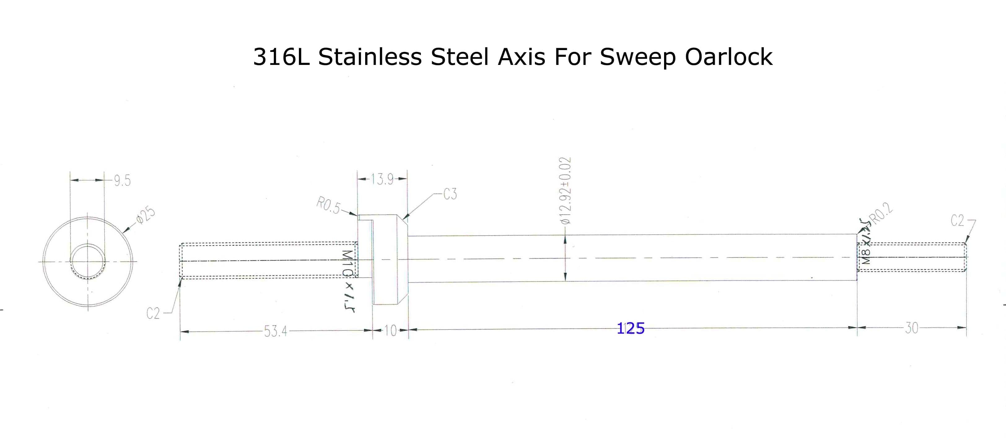 Pasador de acero inoxidable ZJ 316L para remos de remo/remos de barrido (2 unids/set) [envío gratis]