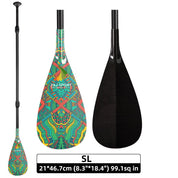 ZJ SPORTs vibrant ZJ 3-Piece Carbon SUP Paddles feature geometric blade designs and sleek black shafts. Crafted from carbon fiber, they measure 21*46.7 cm (8.3*18.4), 99.1 sq in, with adjustable SL model length options.