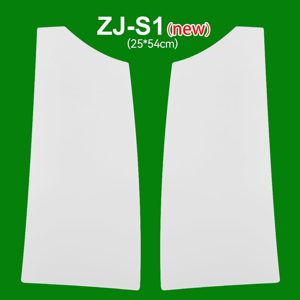 Two white plastic pieces are displayed on a green background with ZJ Blade For Sweep Oars (1 pair) by ZJ SPORT labeled in red and white text at the top. The curved pieces mirror each other in shape.