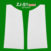 Two white plastic pieces are displayed on a green background with ZJ Blade For Sweep Oars (1 pair) by ZJ SPORT labeled in red and white text at the top. The curved pieces mirror each other in shape.