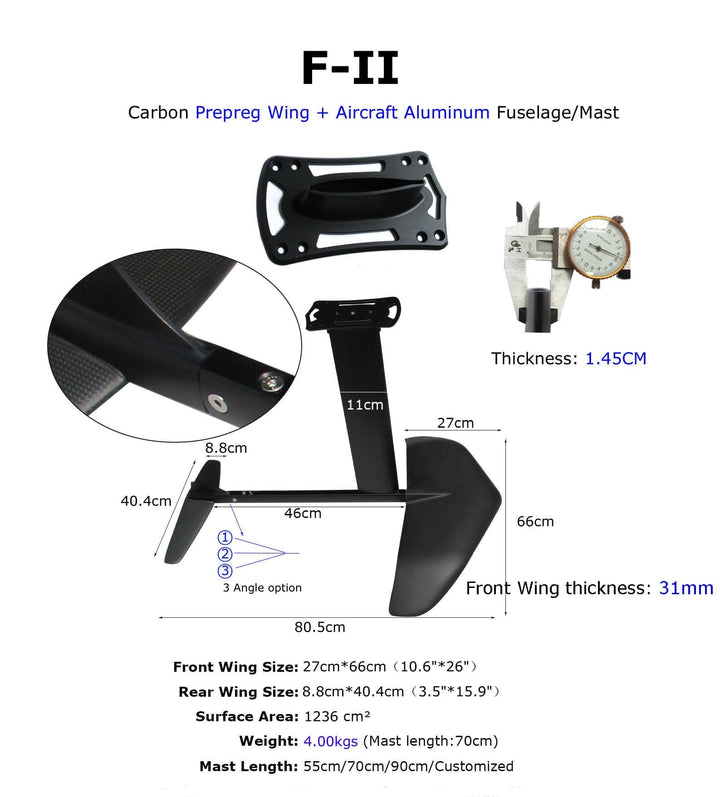 ZJ Carbon Hydrofoil para SUP Paddle Board Foil F-II com asas de carbono e mastro de alumínio