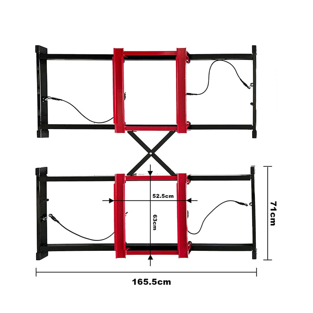The ZJ SPORT Updated New Sliding Base for Indoor Rowing Machine has a black and red wall mount made of high-quality steel pipes and cable supports. It features a rectangular structure with smooth sliding adjustable arms and dimensions of 165.5 cm in width, 71 cm in height, and 52.5 cm in length.